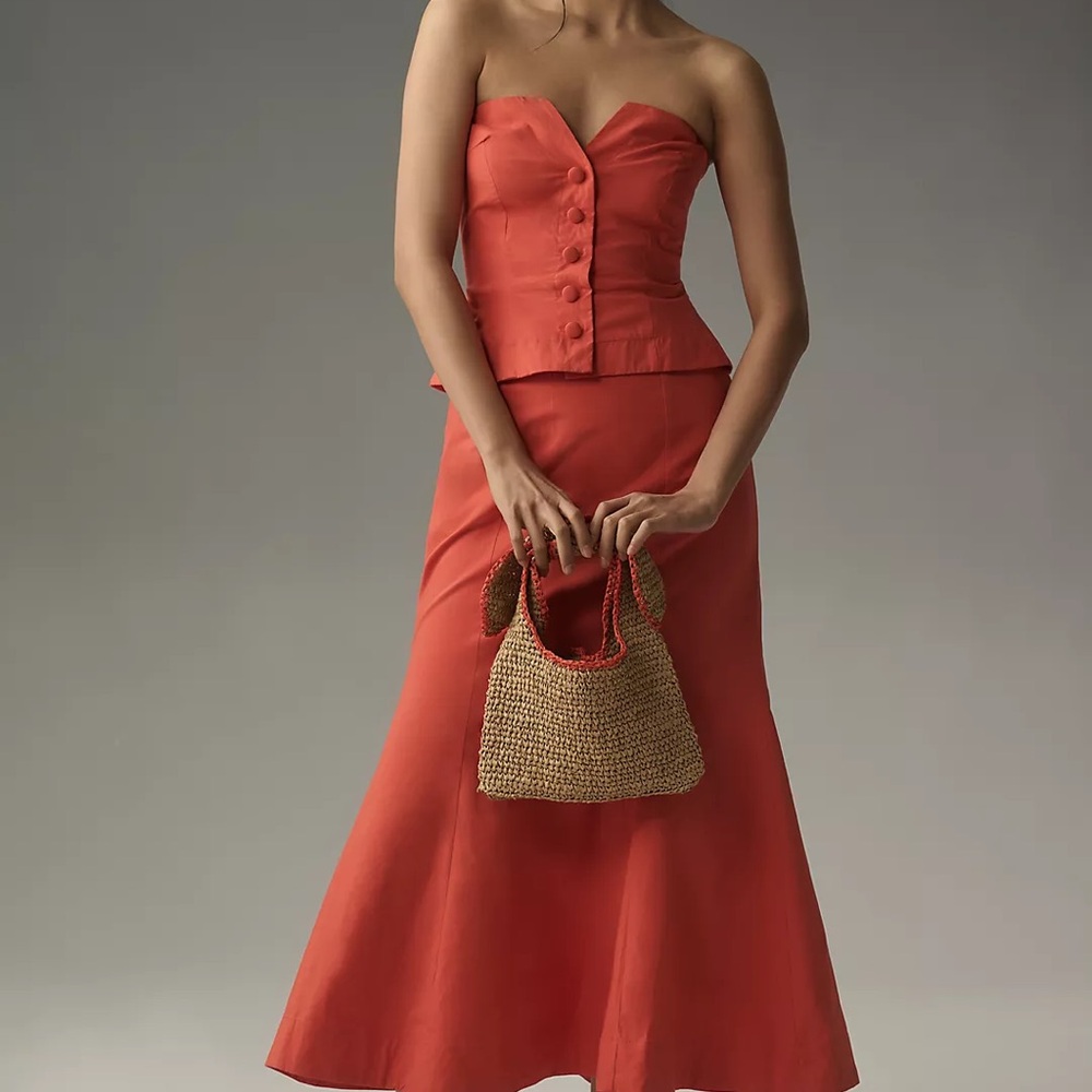 Maeve coral strapless peplum dress